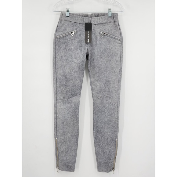 Sachin & Babi Valiant Leggings in Blue Gray Lamb Leather Suede Pants Size 2 NWT - Picture 1 of 5